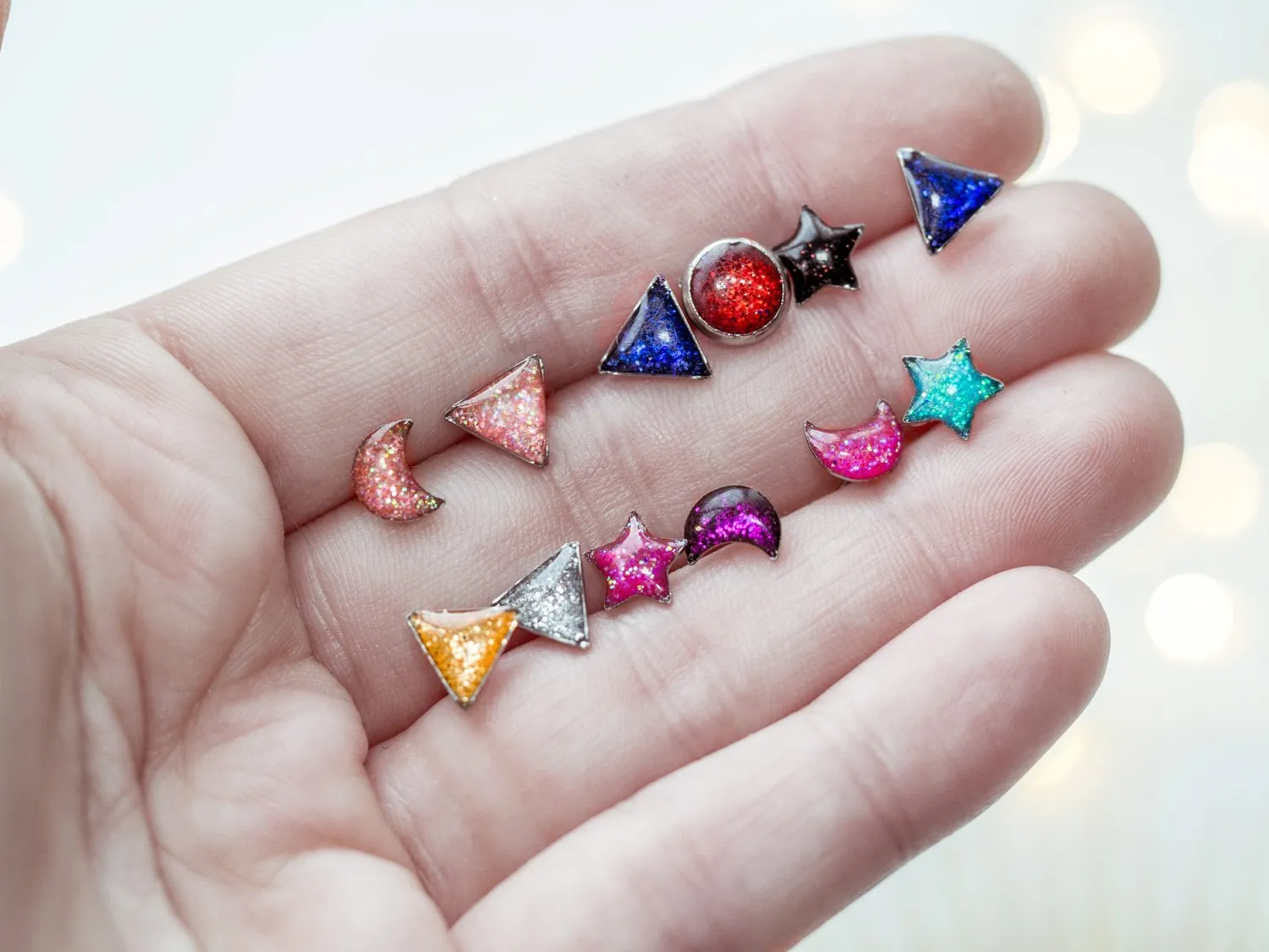 Glitter star stud earrings, Stainless steel