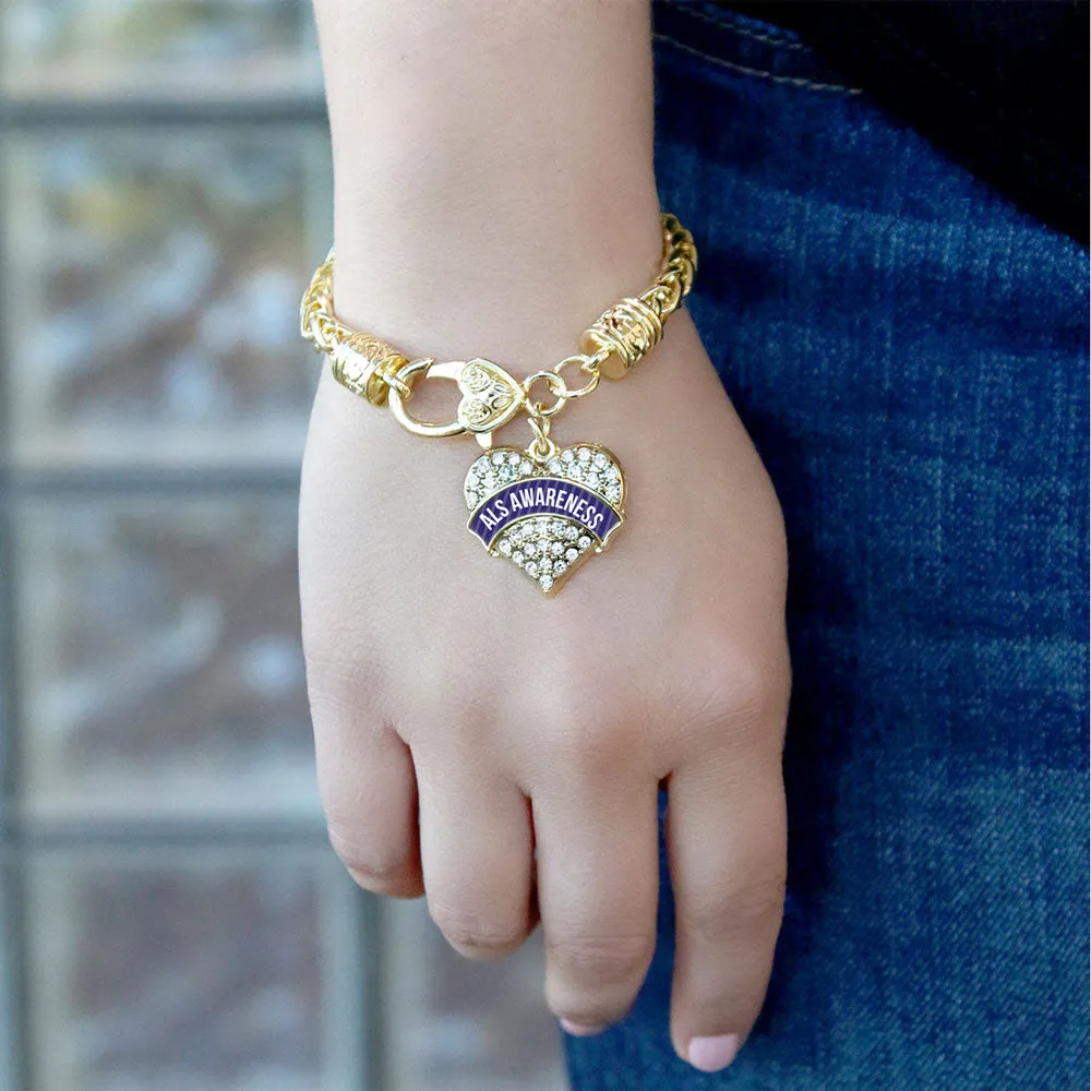 Gold ALS Awareness Pave Heart Charm Braided Bracelet