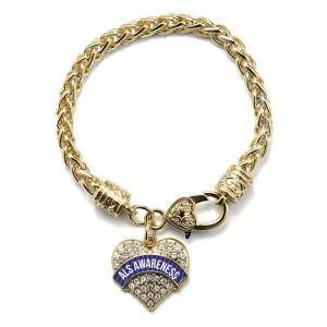 Gold ALS Awareness Pave Heart Charm Braided Bracelet