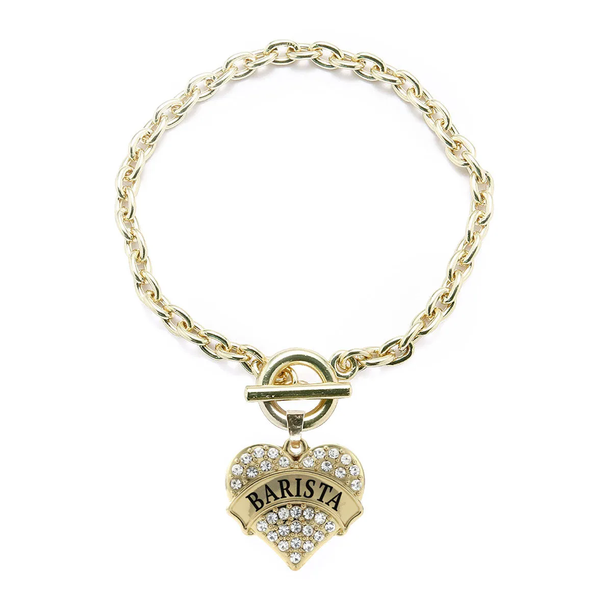 Gold Barista Pave Heart Charm Toggle Bracelet