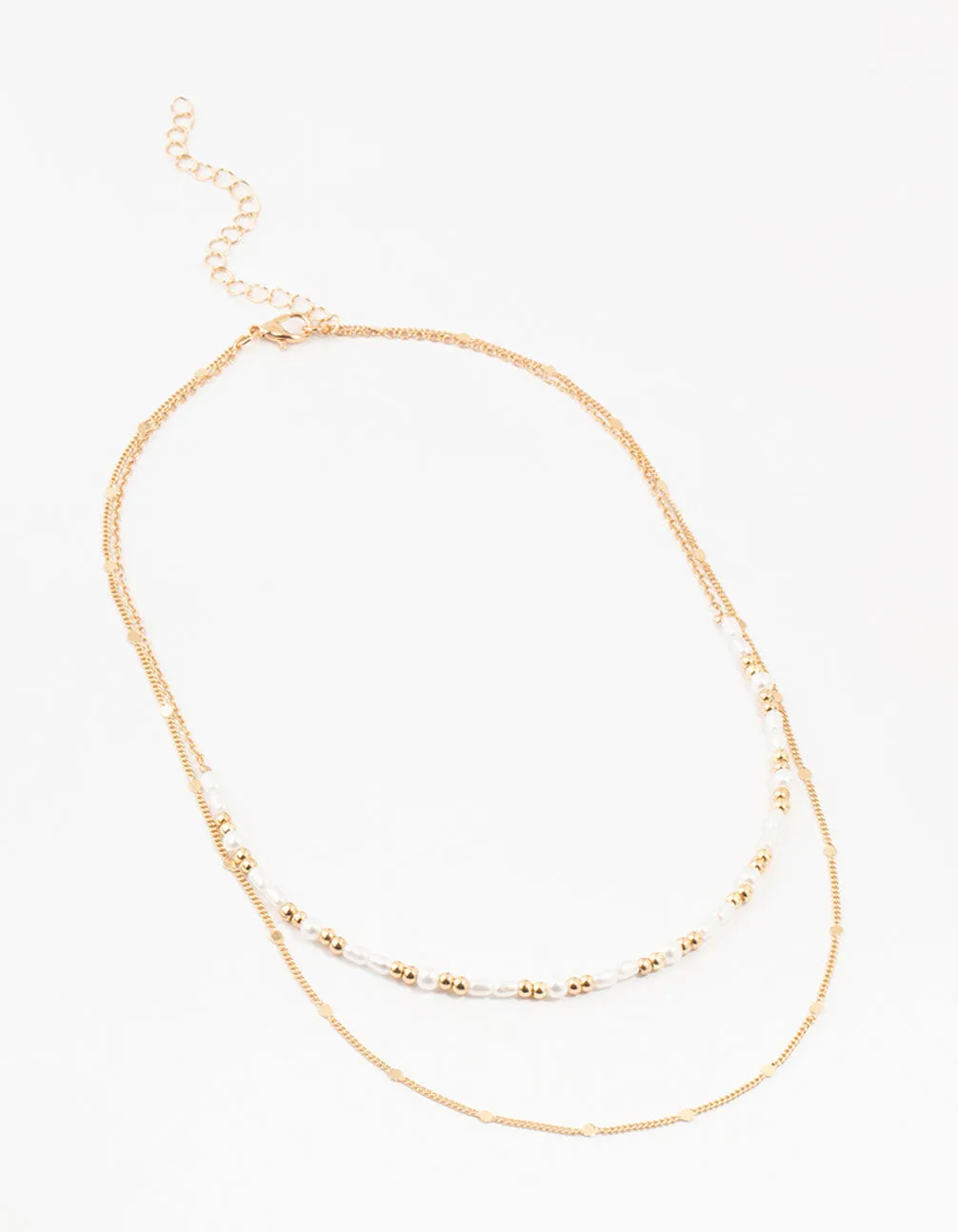 Gold Beaded Tab Chain Layered Necklace