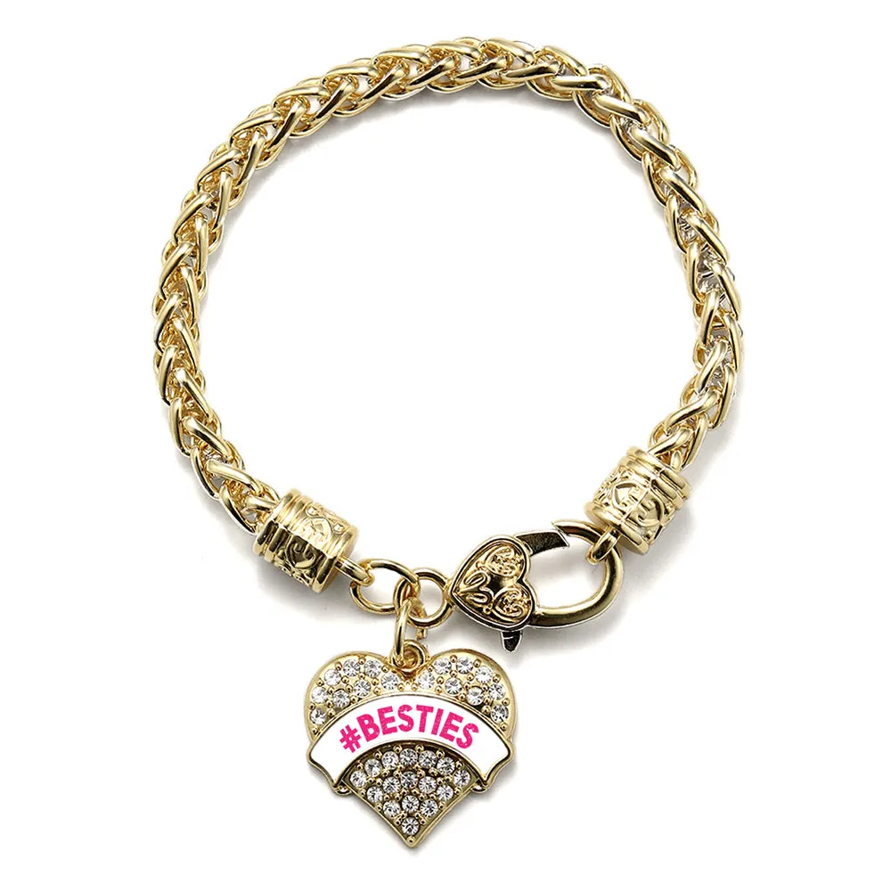 Gold #BESTIES White Candy Pave Heart Charm Braided Bracelet