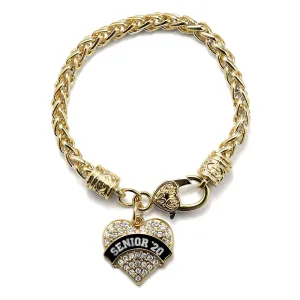 Gold Black and White Senior 2020 Pave Heart Charm Braided Bracelet