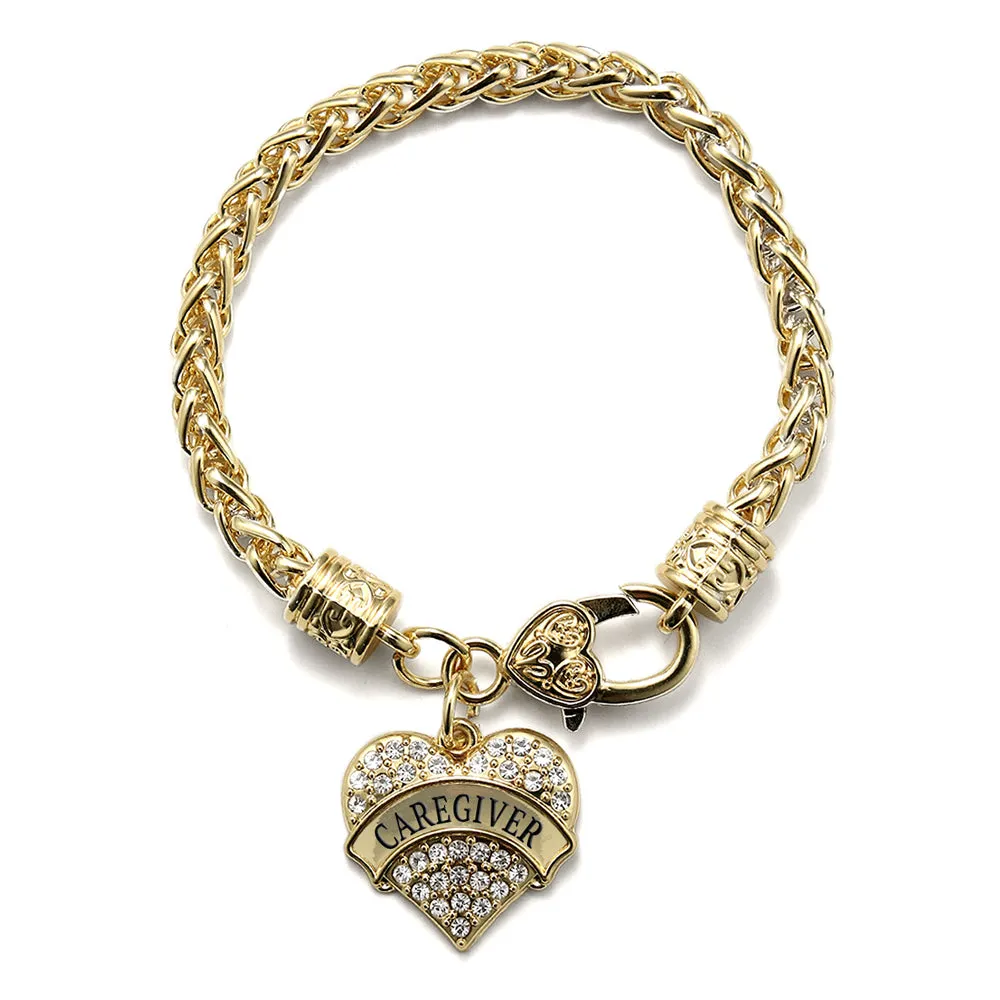 Gold Caregiver Pave Heart Charm Braided Bracelet