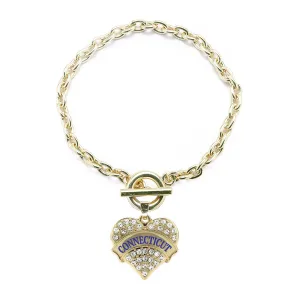 Gold Connecticut Pave Heart Charm Toggle Bracelet