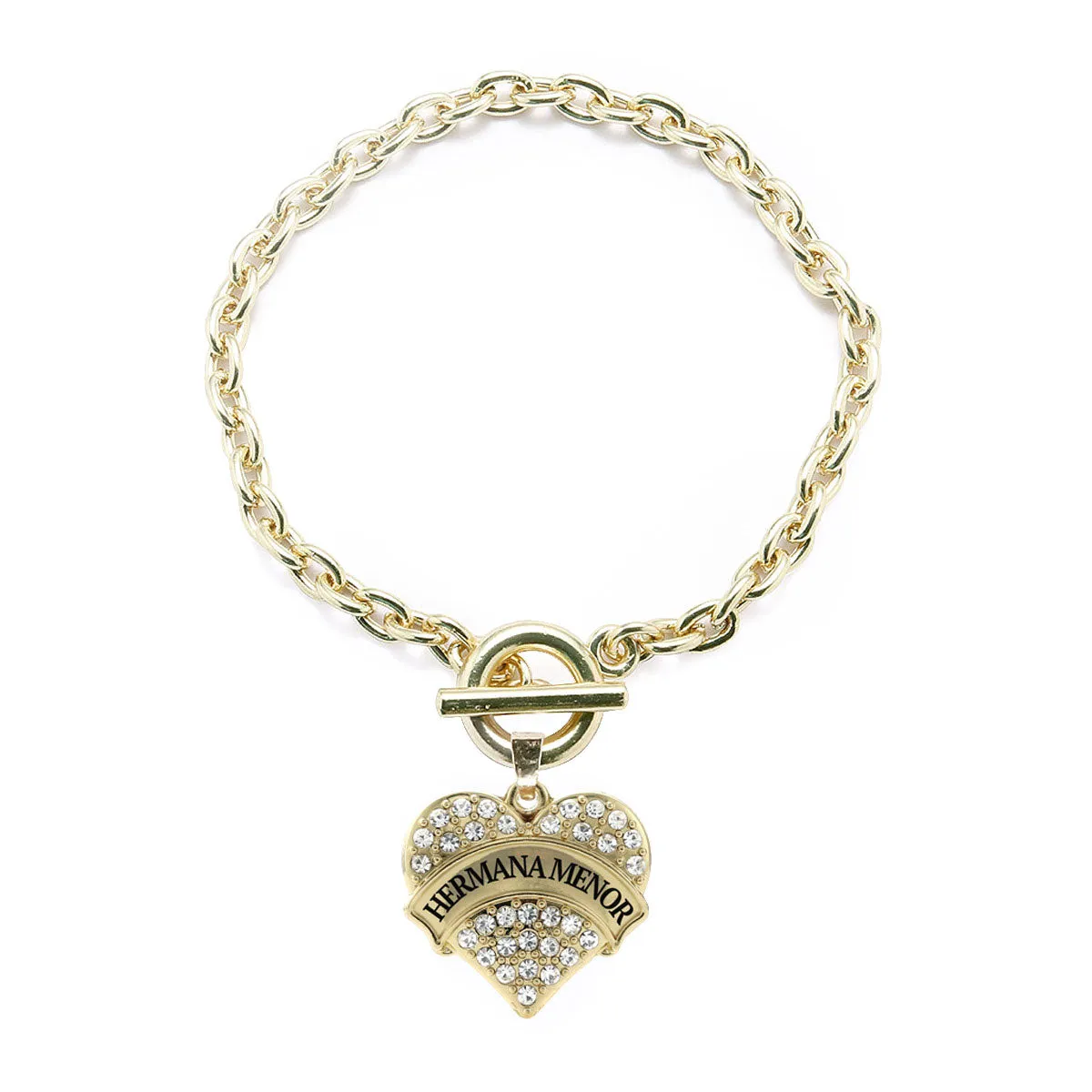 Gold Hermana Menor - Little Sister Pave Heart Charm Toggle Bracelet