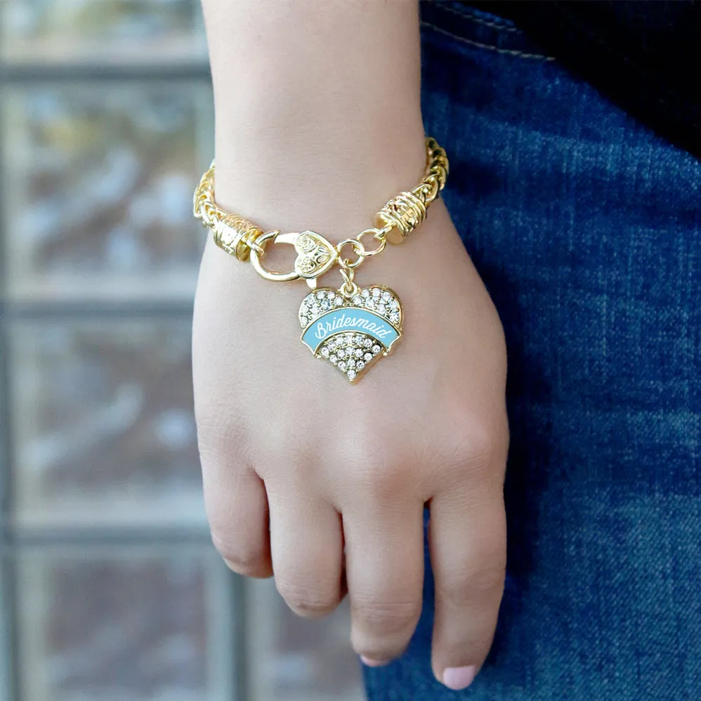 Gold Light Blue Bridesmaid Pave Heart Charm Braided Bracelet