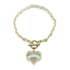 Gold Mint Daughter Pave Heart Charm Toggle Bracelet