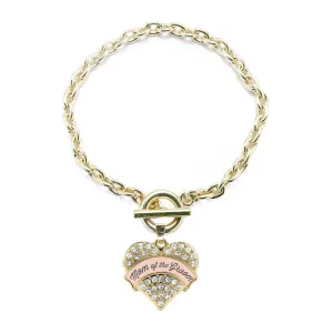 Gold Nude Mom of Groom Pave Heart Charm Toggle Bracelet