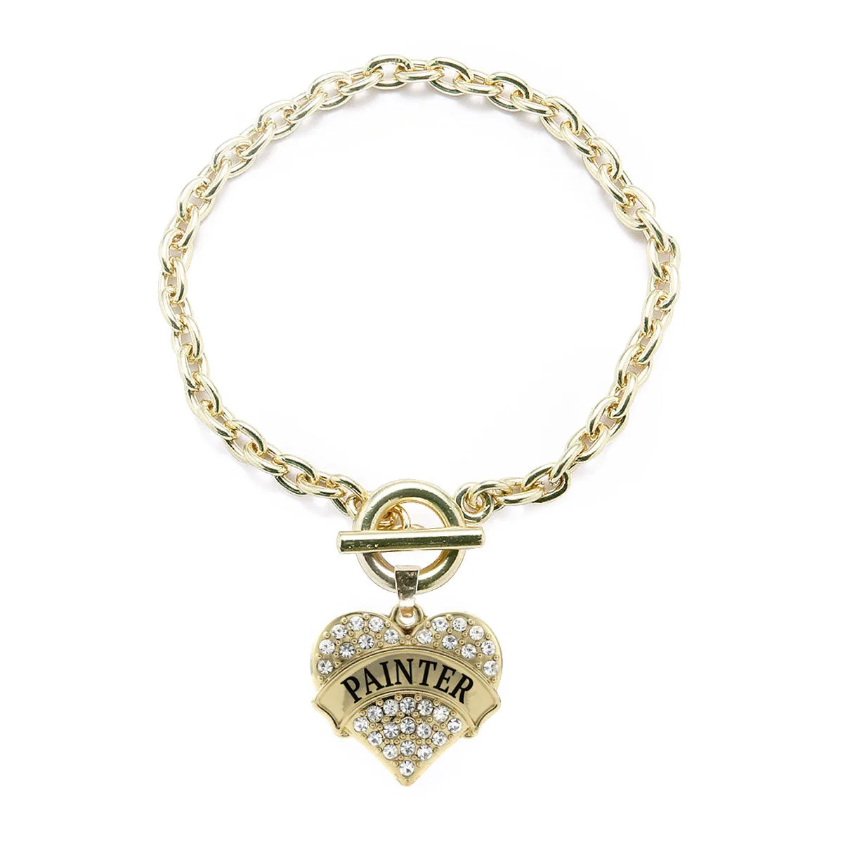 Gold Painter Pave Heart Charm Toggle Bracelet