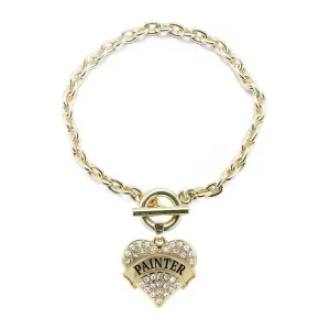 Gold Painter Pave Heart Charm Toggle Bracelet