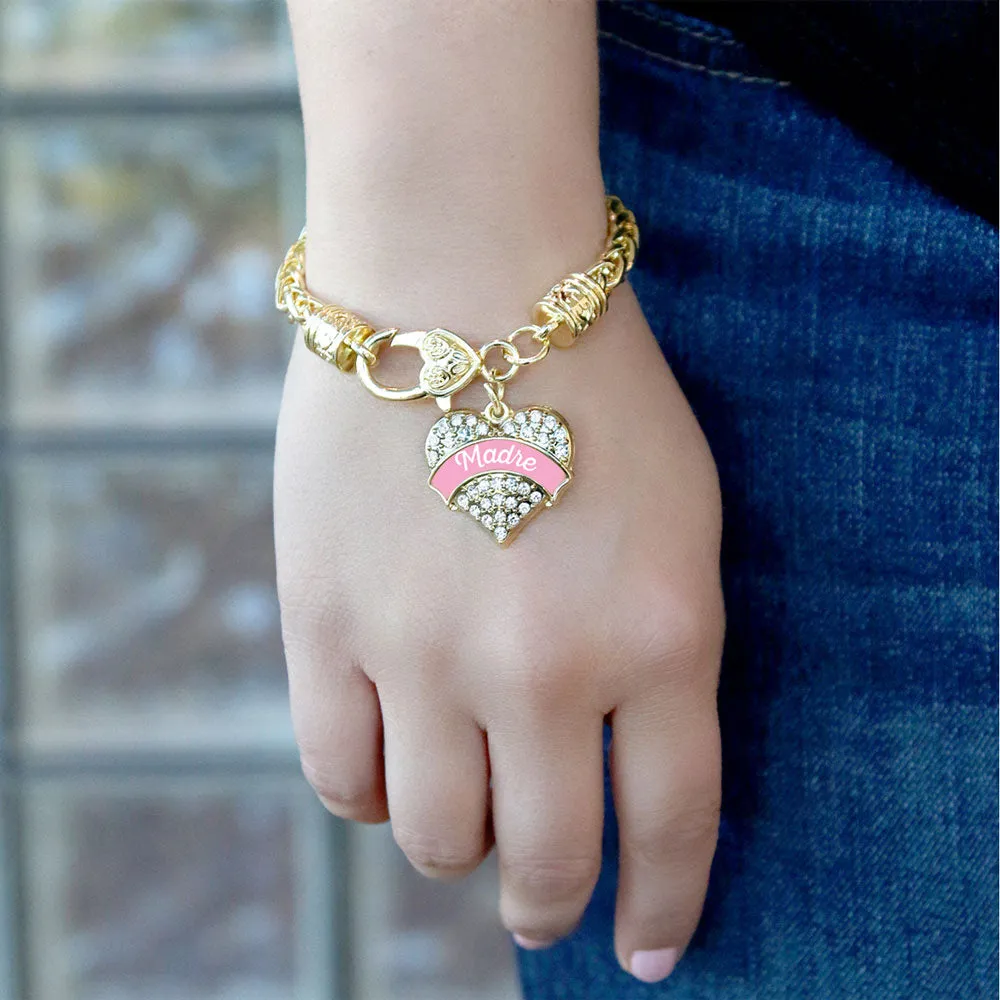 Gold Pink Madre Pave Heart Charm Braided Bracelet