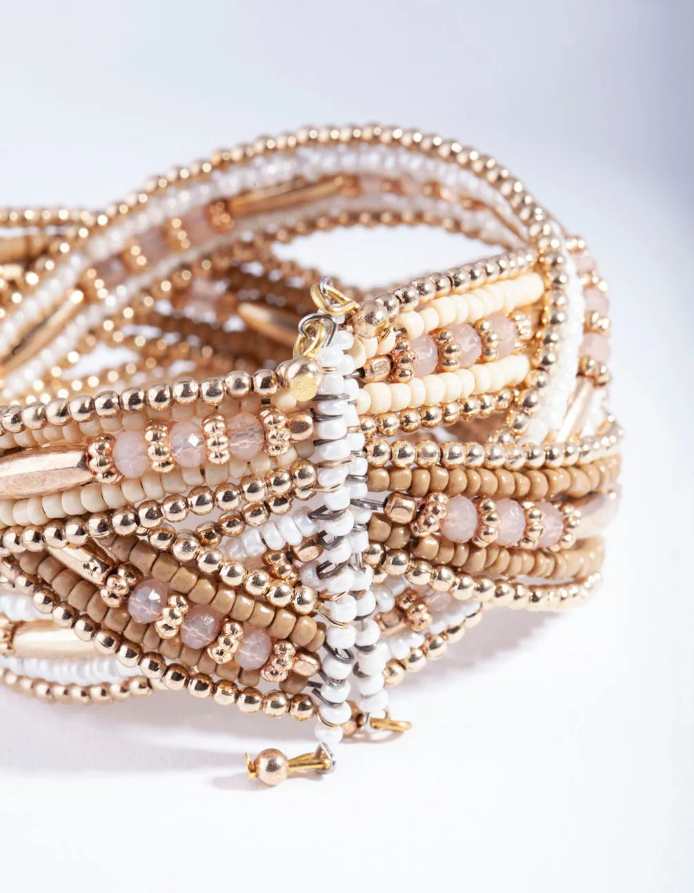 Gold Plaited Multi Bead Cuff Bracelet