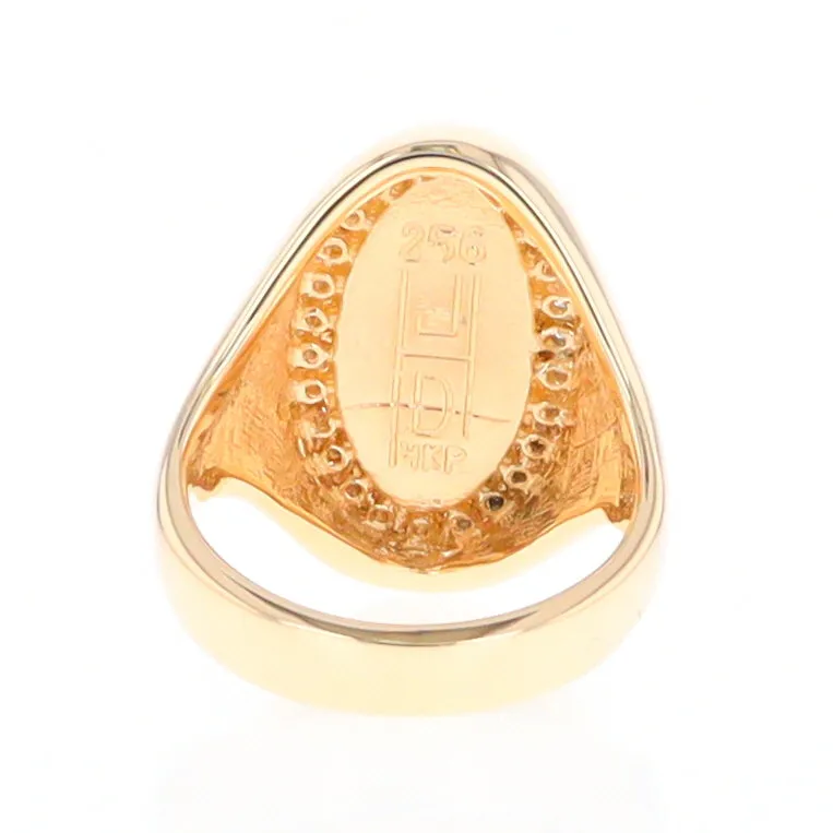 Gold Quartz Ring Oval Inlaid Design with .36ctw Round Diamonds Halo