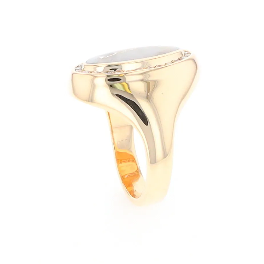 Gold Quartz Ring Oval Inlaid Design with .36ctw Round Diamonds Halo