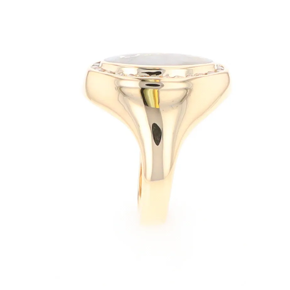 Gold Quartz Ring Oval Inlaid Design with .36ctw Round Diamonds Halo