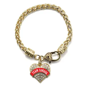 Gold Team Canada Pave Heart Charm Braided Bracelet