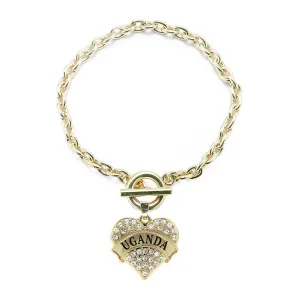 Gold Uganda Pave Heart Charm Toggle Bracelet