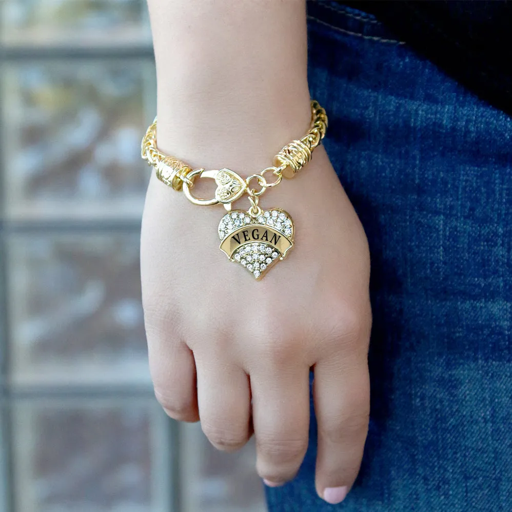 Gold Vegan Pave Heart Charm Braided Bracelet