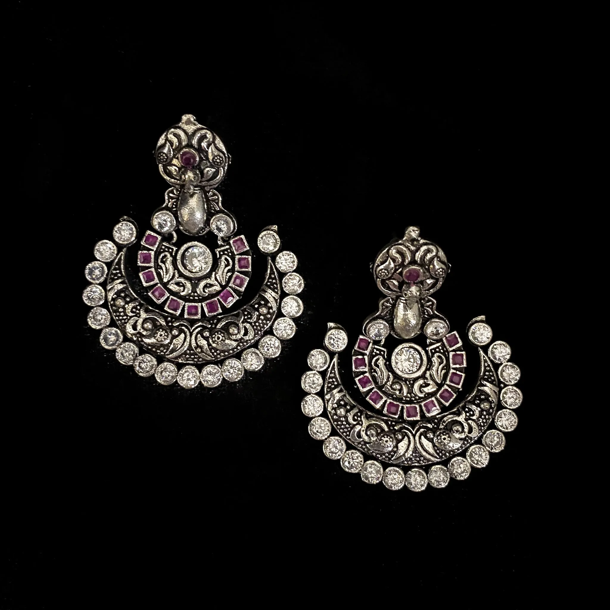 Graceful Handcrafted Peacock Oxidized Silver Earring in Chaandbali style