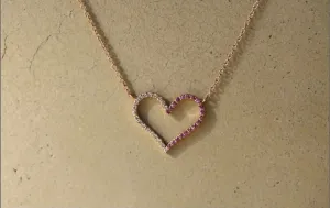 Half & Half Open Diamond and Pink Sapphire Heart Necklace