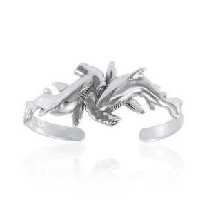 Hammerhead Shark Cuff Bracelet - Double Sterling Real Silver