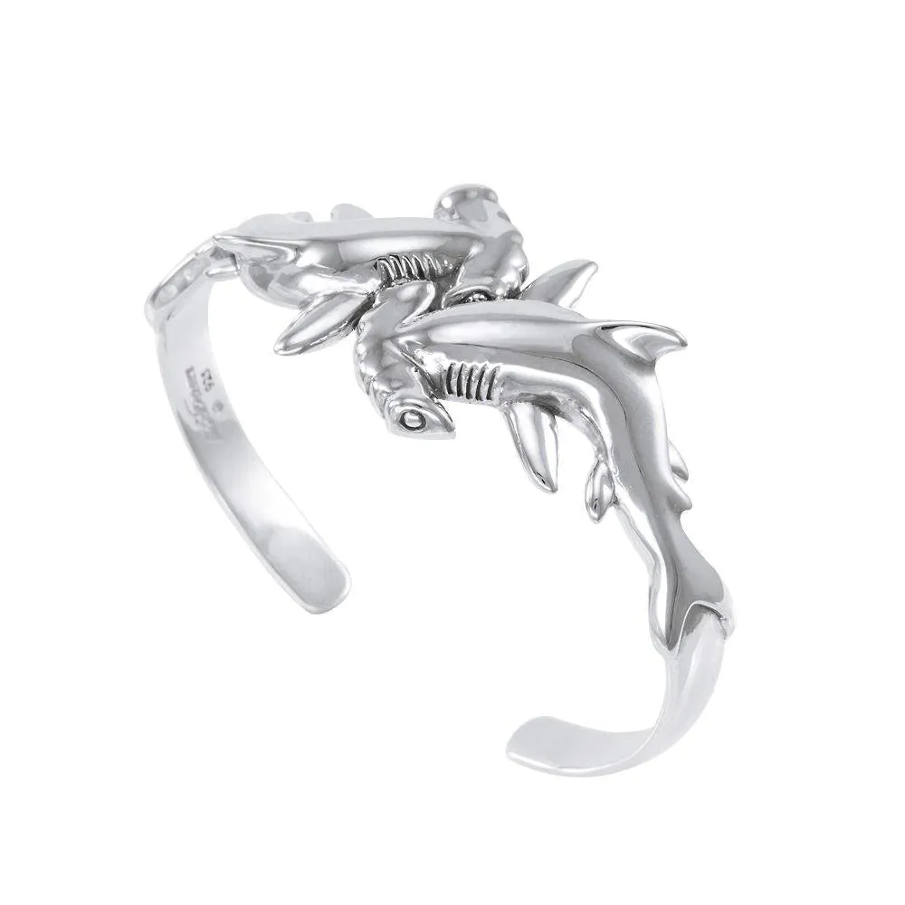 Hammerhead Shark Cuff Bracelet - Double Sterling Real Silver