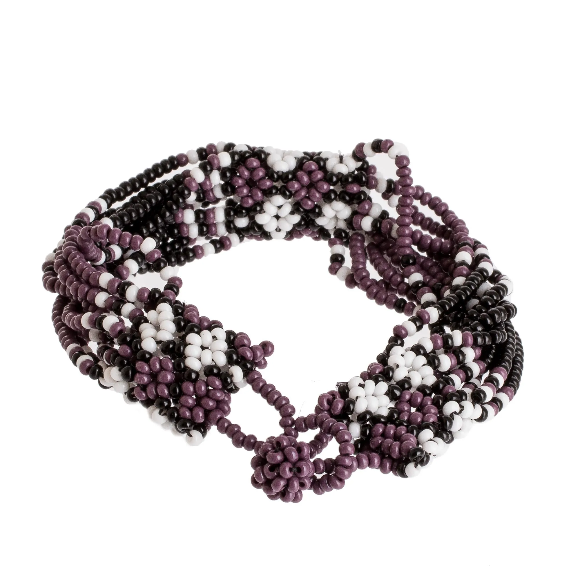 Hand Beaded Glass Bracelet - Flower Harmony in Plum | NOVICA