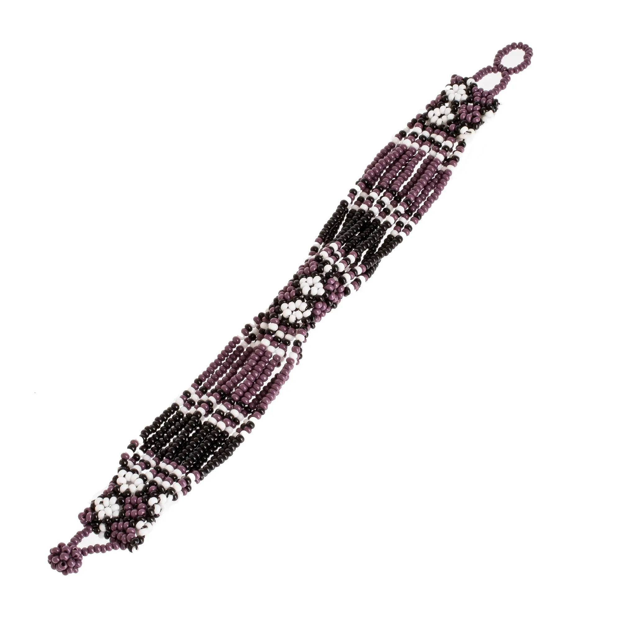 Hand Beaded Glass Bracelet - Flower Harmony in Plum | NOVICA