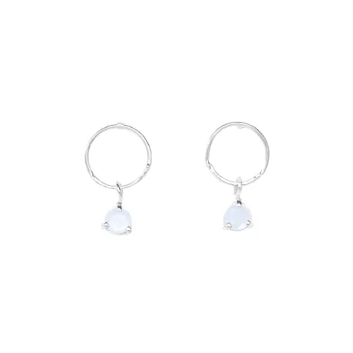 Hand Hammered Circle   Faceted Moonstone Earring