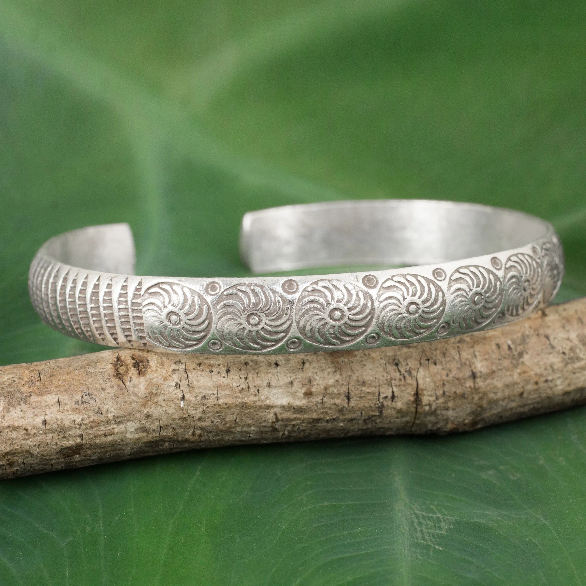 Hand Stamped Karen Hill Tribe Artisan Silver Cuff Bracelet - Karen Whirlwind | NOVICA