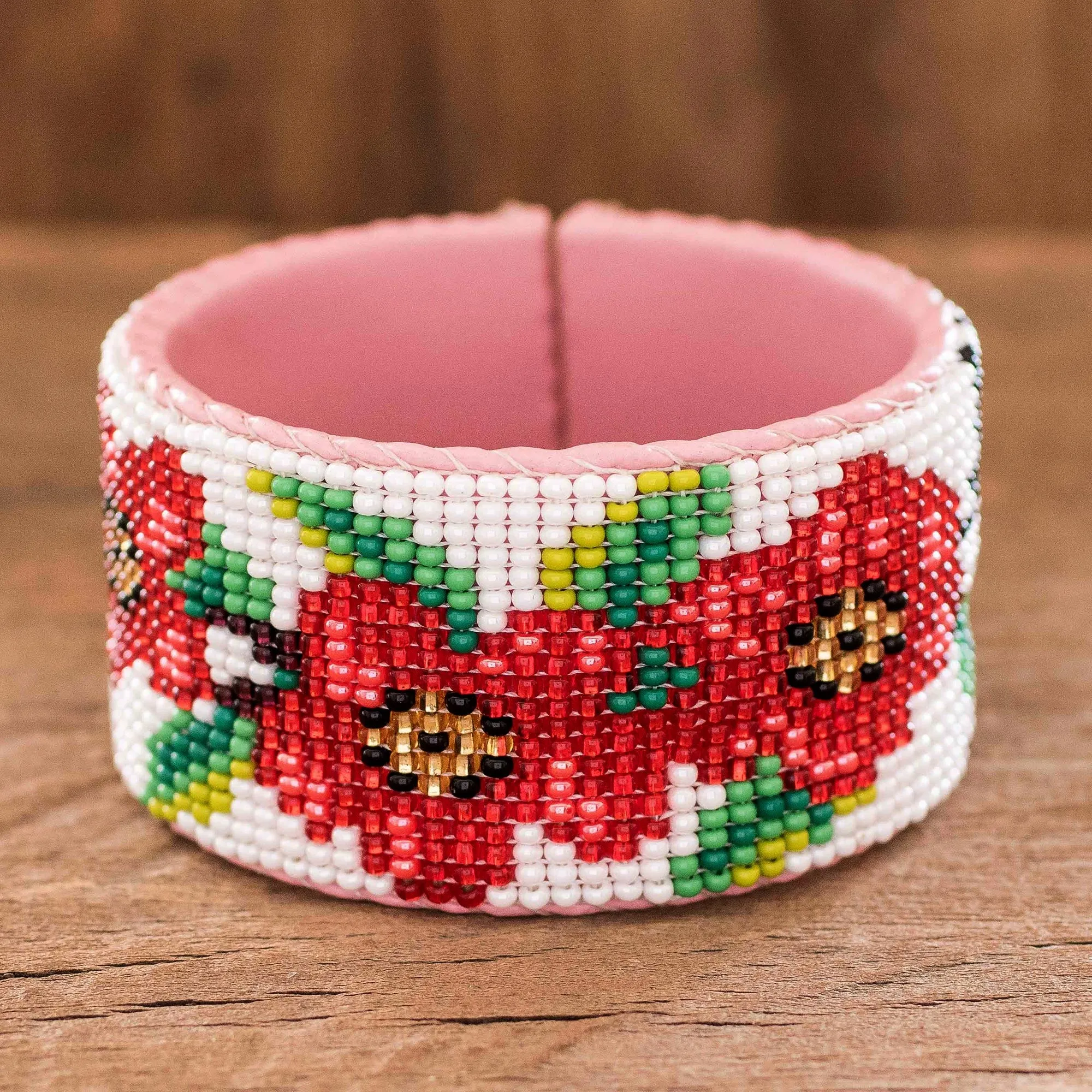 Handmade Floral Bead Cuff Bracelet - Flowers of Spring | NOVICA