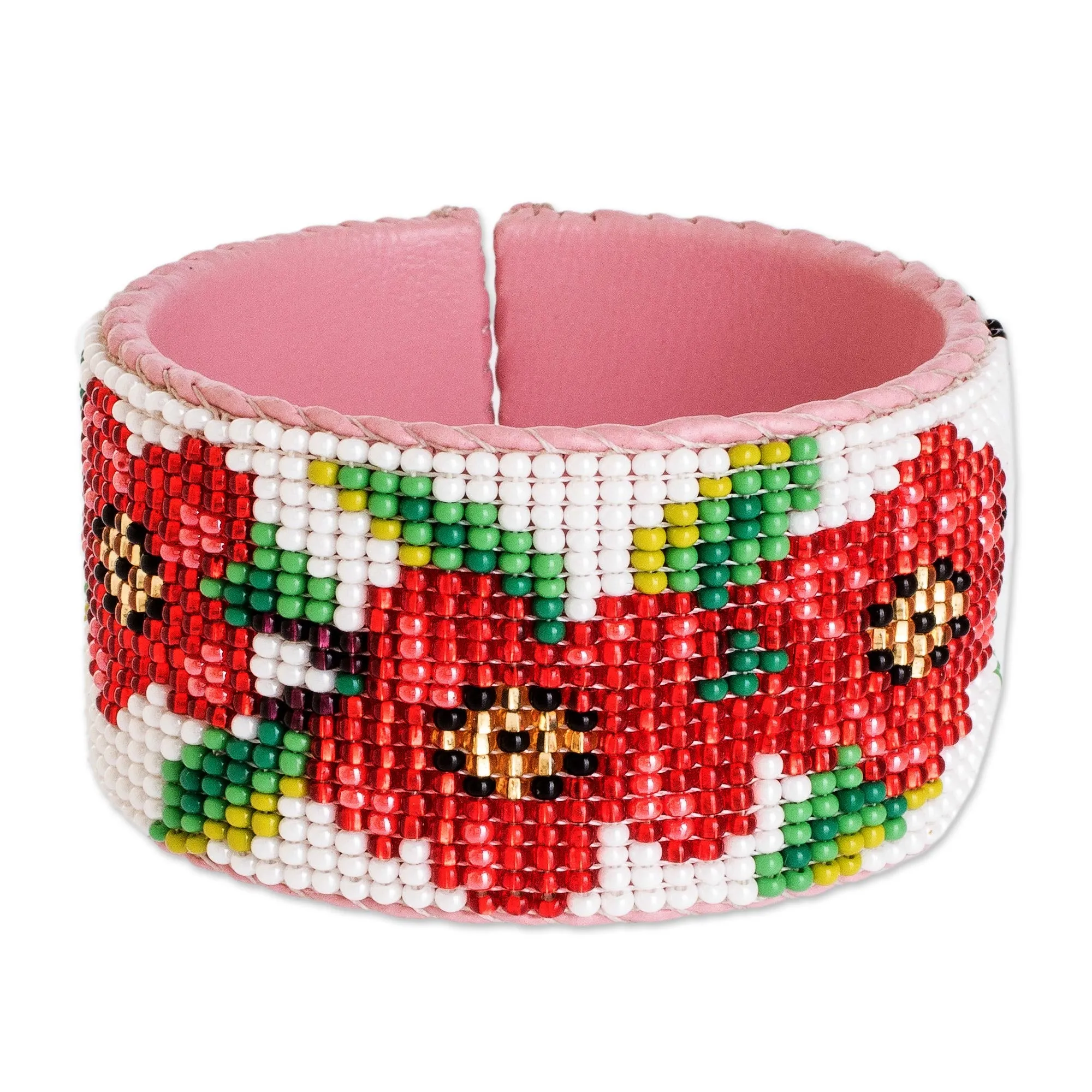 Handmade Floral Bead Cuff Bracelet - Flowers of Spring | NOVICA