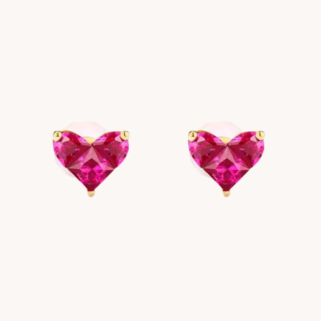 Heart Ruby 14K gold Stud Earrings W.