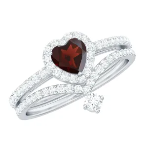 Heart Shape Garnet Ring Set with Diamond