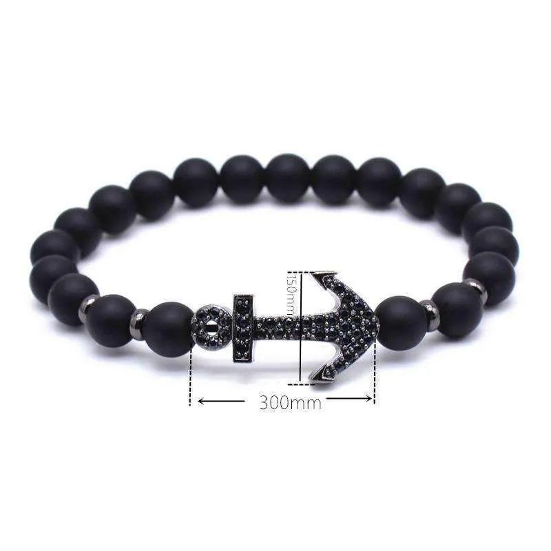 Hematite Anchor Lava Stone Beaded Bracelet