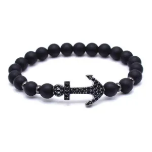 Hematite Anchor Lava Stone Beaded Bracelet