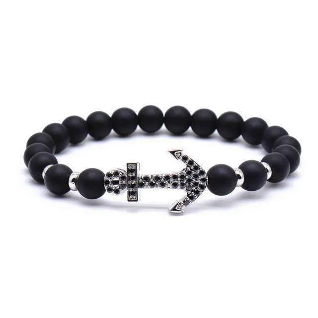 Hematite Anchor Lava Stone Beaded Bracelet