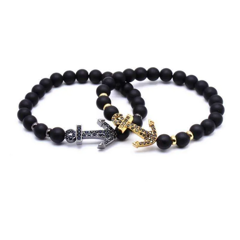 Hematite Anchor Lava Stone Beaded Bracelet