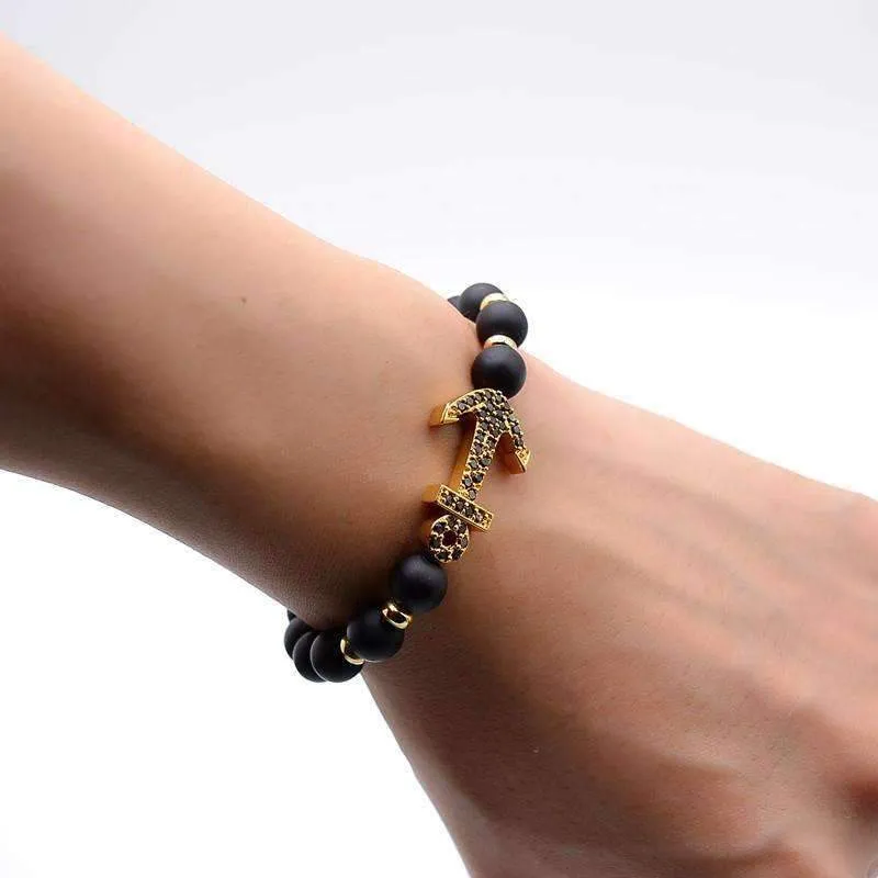 Hematite Anchor Lava Stone Beaded Bracelet