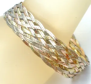 Italian Sterling Tri Gold Braided Bracelet 7"