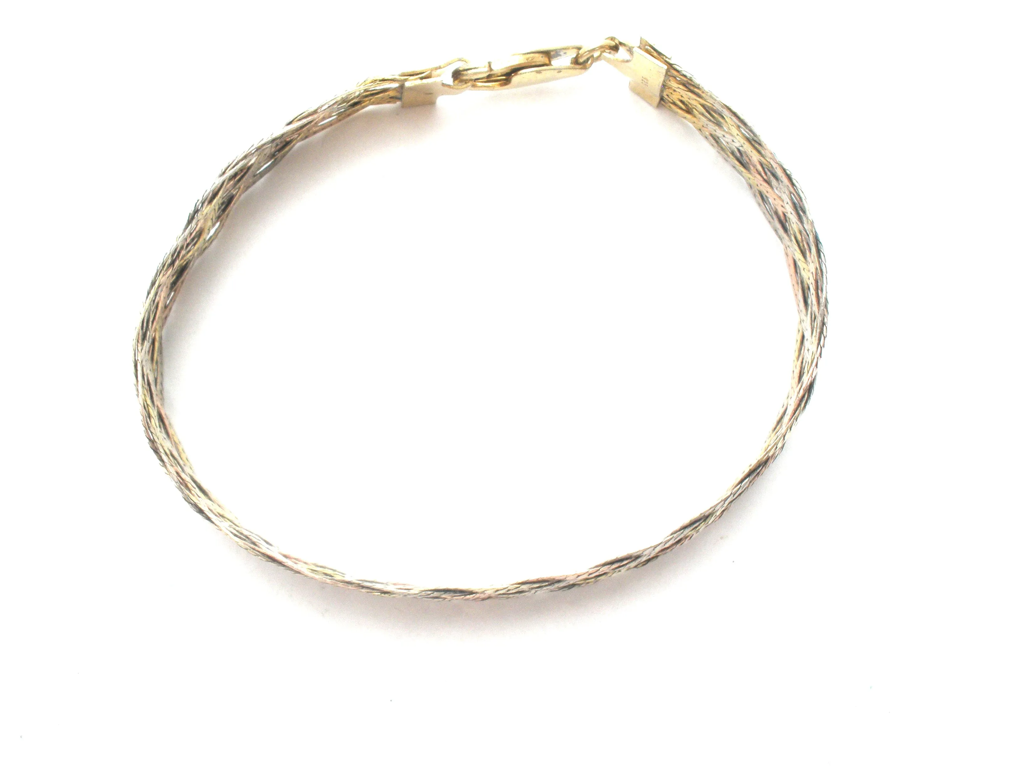 Italian Sterling Tri Gold Braided Bracelet 7"