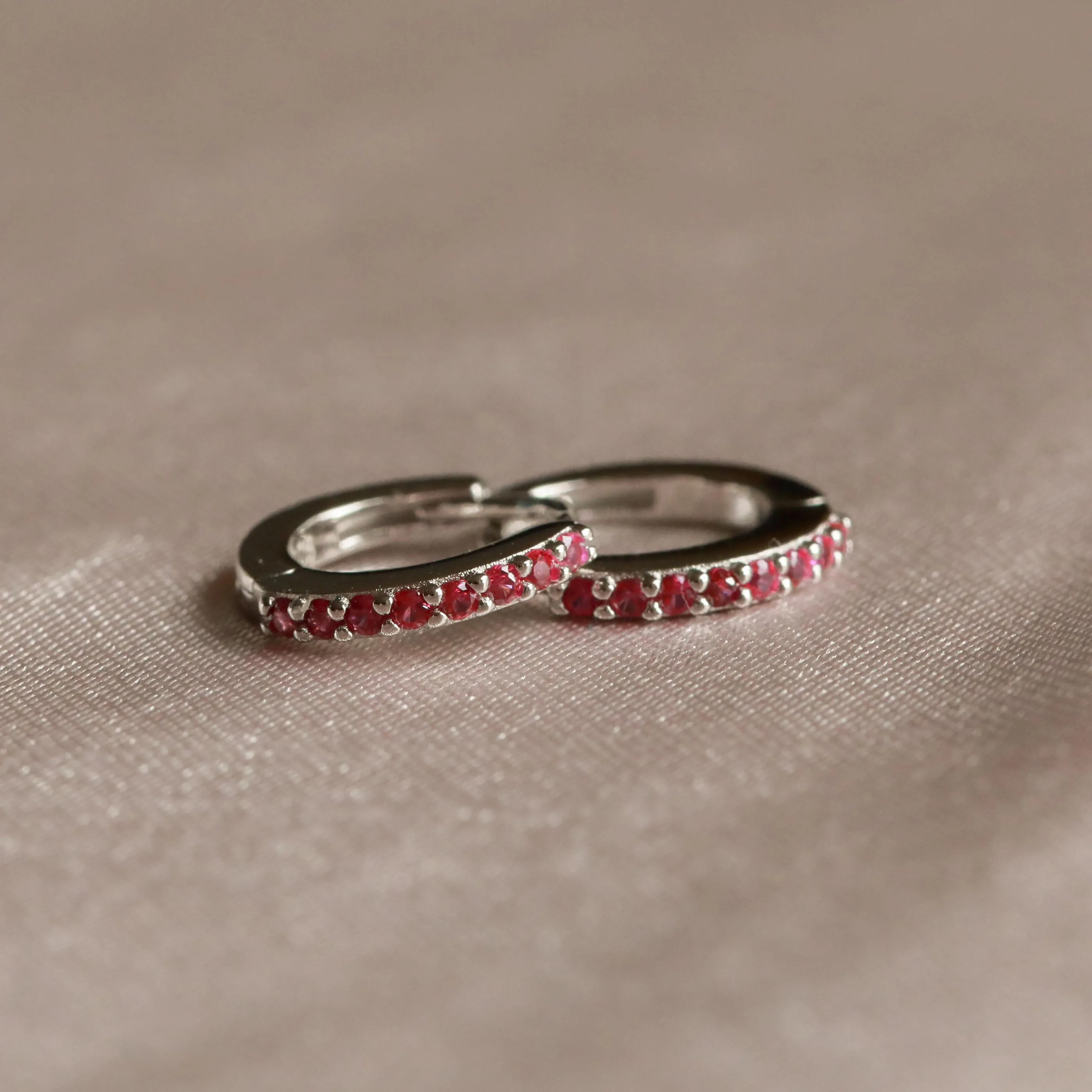 July Birthstone Huggies in Silver with Ruby CZ