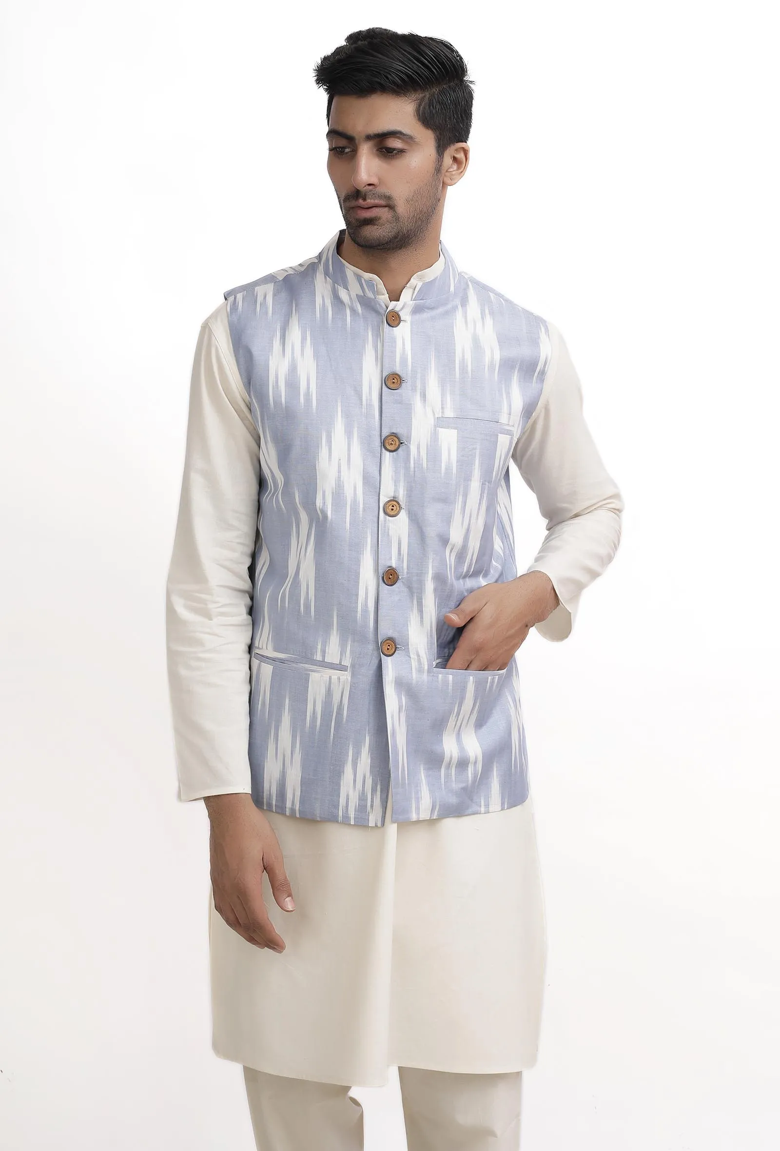 Lapis Blue Ikat Nehru Jacket