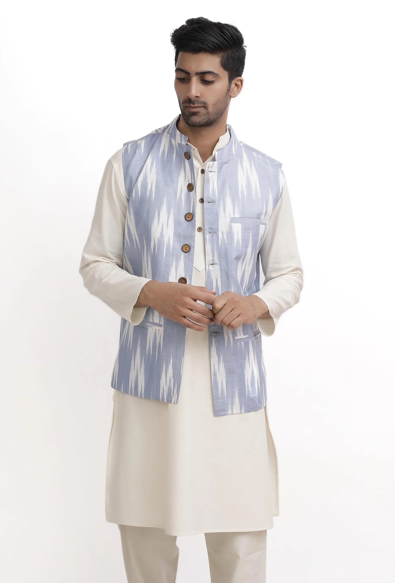 Lapis Blue Ikat Nehru Jacket