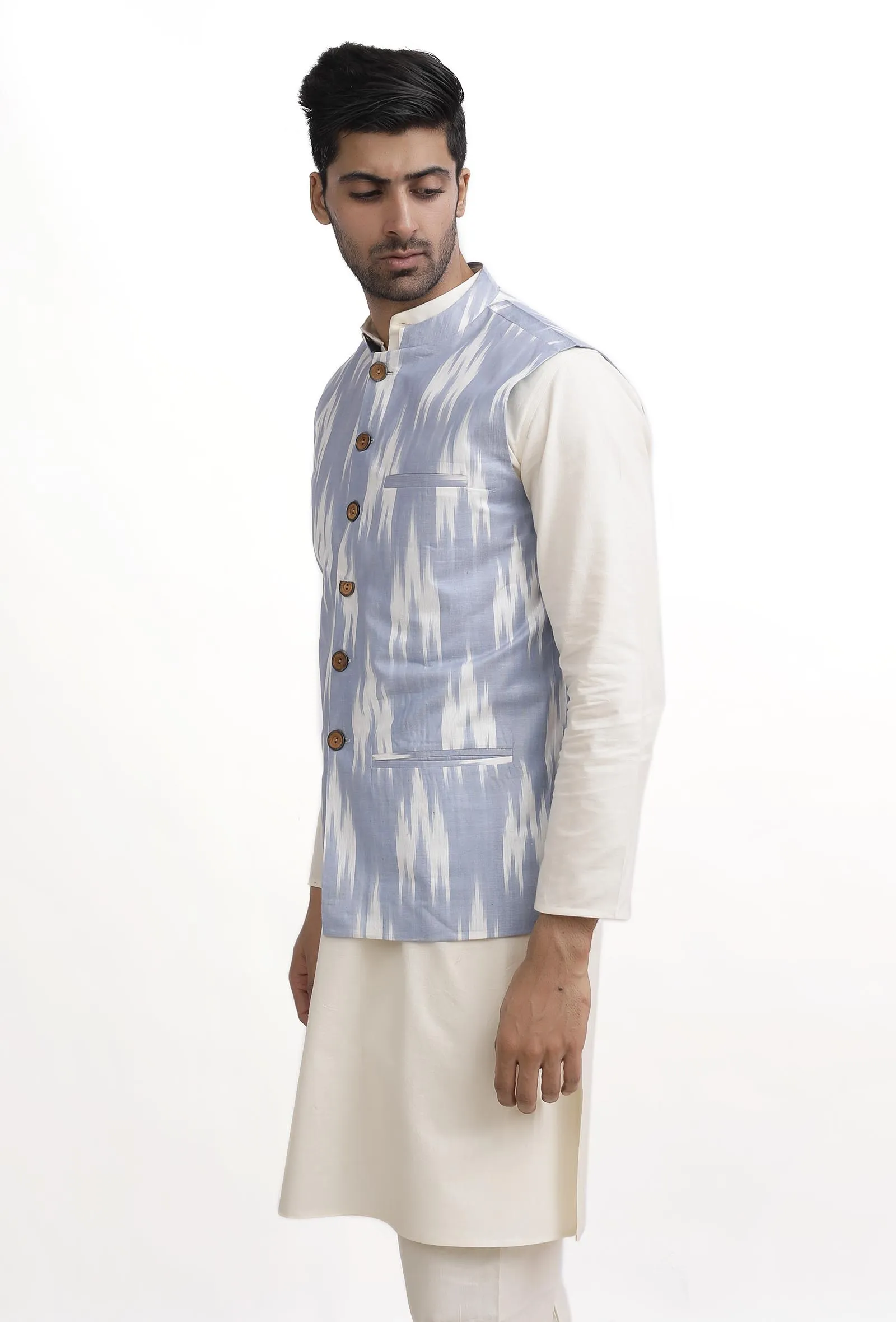 Lapis Blue Ikat Nehru Jacket