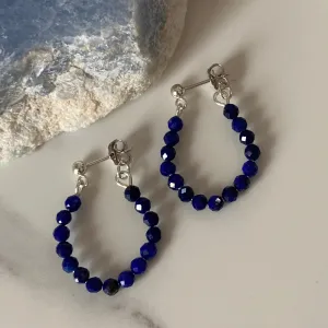 Lapis Lazuli Stud Hoop Sterling Silver Earrings