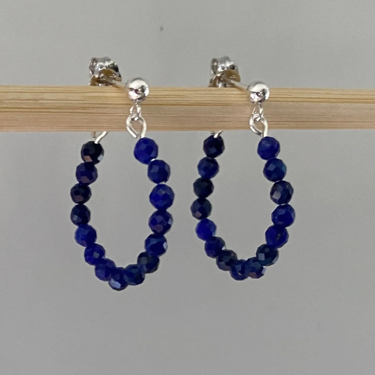 Lapis Lazuli Stud Hoop Sterling Silver Earrings