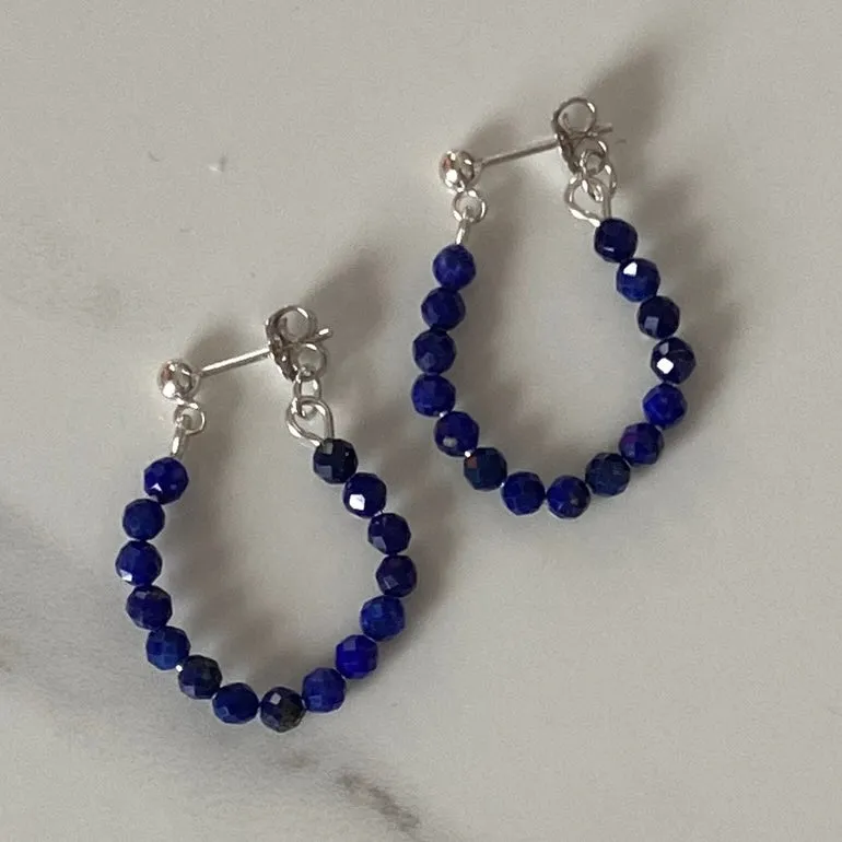 Lapis Lazuli Stud Hoop Sterling Silver Earrings