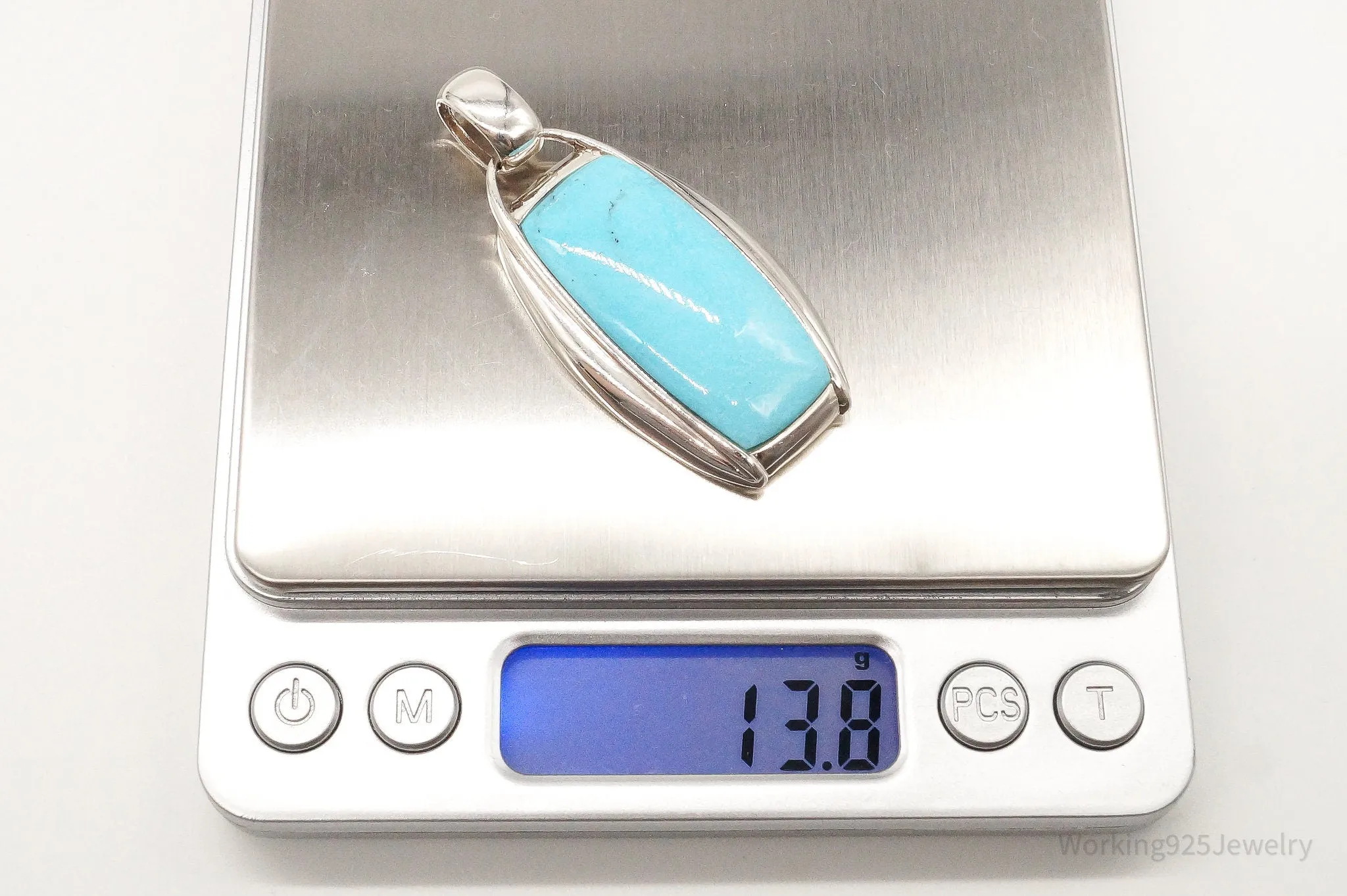 Large Designer SX Turquoise Sterling Silver Pendant